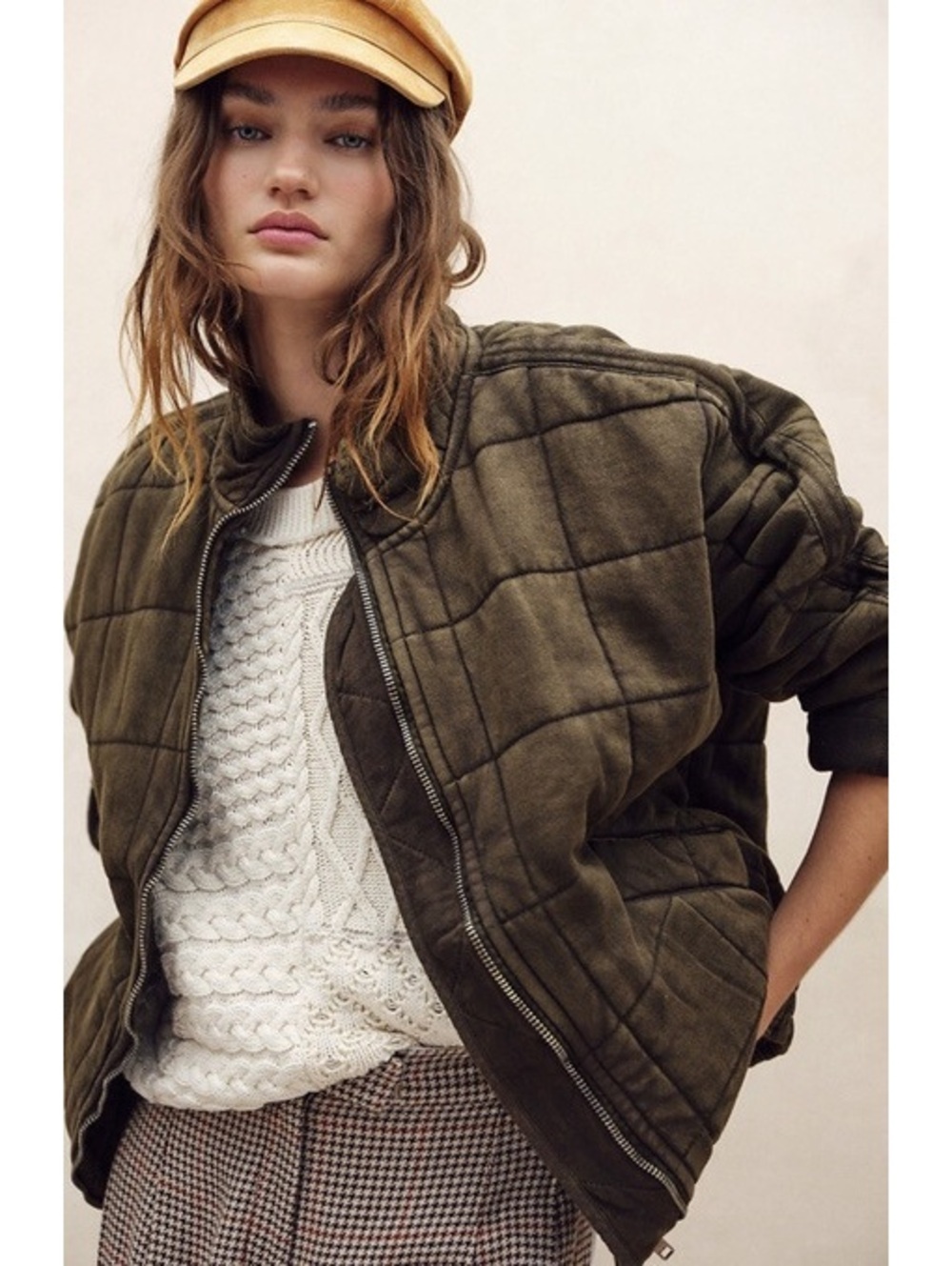 Free People Dolman Quilted Jacket Medium Dusted Military Green